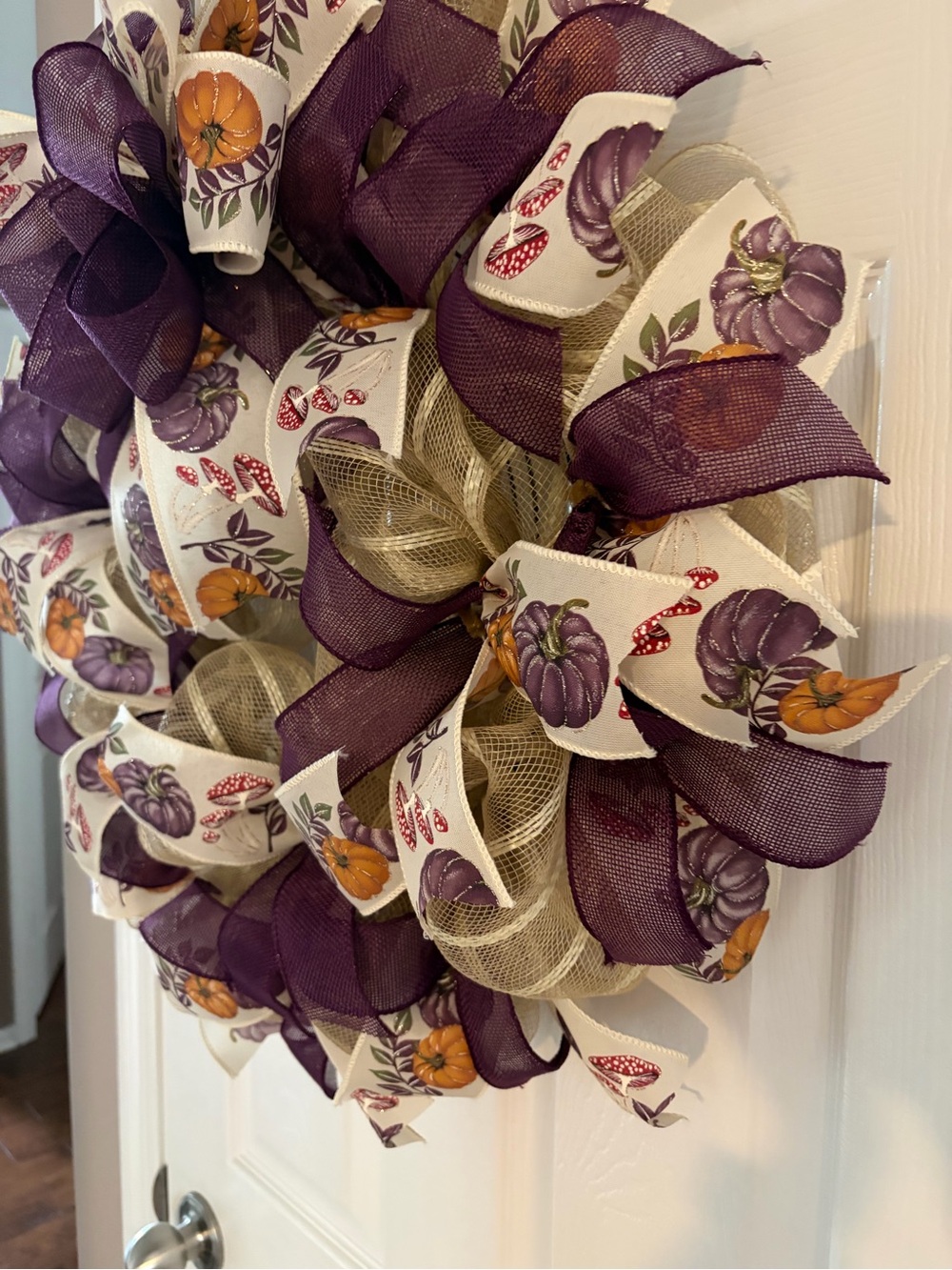 Autumn Harvest Purple & Cream Decorative Holiday Wreath - Picture 2 of 4
